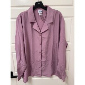 BFA Classics Women 26W Plus Purple Button Front Blouse Pearl Button NWT A5